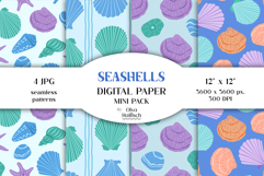 Seashells Digital Papers. Underwater Seamless Patterns Product Image 1