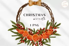 Christmas Wreath Clipart. Watercolor Fir Branches Frame PNG Product Image 1