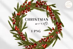 Watercolor Christmas Wreath Clipart. Winter Fir Branches PNG Product Image 1