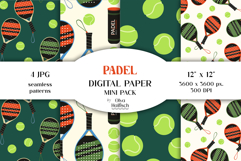 Padel Ball &amp; Racket Digital Papers. Sports Seamless Patterns Product Image 1