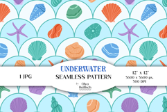 Underwater Digital Paper. Scallop Seashells Seamless Pattern Product Image 1