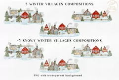 Winter Village Clipart. Countryside Snowy Christmas Houses Product Image 2