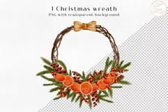 Christmas Wreath Clipart. Watercolor Fir Branches Frame PNG Product Image 2