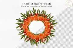 Watercolor Christmas Wreath PNG. Round Winter Frame Clipart Product Image 2