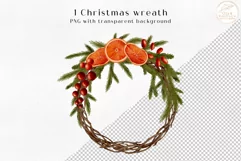 Watercolor Christmas Wreath Clipart. Winter Round Frame PNG Product Image 2