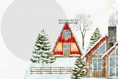 Winter Village Clipart. Countryside Snowy Christmas Houses Product Image 3