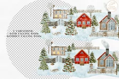 Winter Village Clipart. Countryside Snowy Christmas Houses Product Image 4