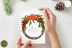 Watercolor Christmas Wreath Clipart. Winter Round Frame PNG Product Image 5