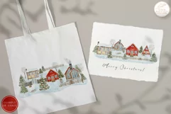 Winter Village Clipart. Countryside Snowy Christmas Houses Product Image 5