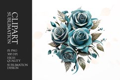 Teal roses with silver leaves clipart Product Image 1