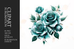 Teal roses with silver leaves clipart Product Image 1