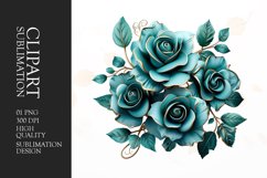 Teal roses with silver leaves clipart Product Image 1