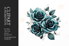 Teal roses with silver leaves clipart Product Image 1