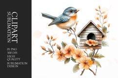 Floral bird with leaves house watercolor clipart Product Image 1