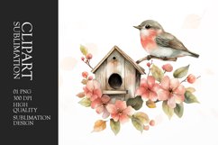 Floral bird with leaves house watercolor clipart Product Image 1