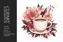 Floral coffee mug watercolor clipart Product Image 1