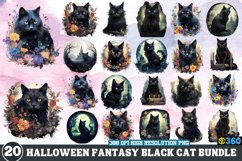 Halloween Fantasy Black Cat Bundle, Halloween Watercolor Cat Product Image 1