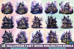 Watercolor Halloween Fairy House Clipart Clipart Bundle Product Image 2