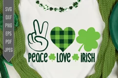 Peace Love Irish Svg. Peace Sign, Buffalo Plaid Heart Clover Product Image 1