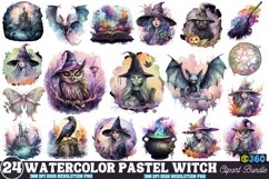 Watercolor Pastel Witch Clipart Bundle, Halloween Witch Art Product Image 1