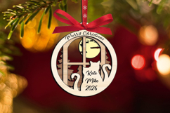 Kitty Cat Couple Merry Christmas Ornament SVG Laser Decor Product Image 1