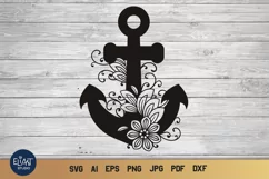 Nautical SVG | Floral Anchor SVG | Navy SVG Flower Design Product Image 1
