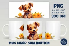 Floral Puppy Mug Wrap | Puppy PNG Mug Design Product Image 1