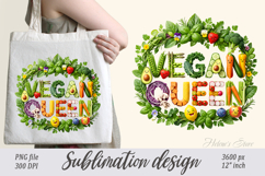 3D Cute Motivational Quote Vegan Queen sublimation design Product Image 2