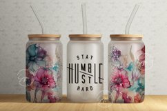 Stay Humble Hustle Hard, Floral, 16 oz Libbey Glass Tumbler Product Image 1