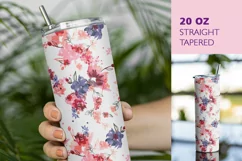 Pink and Blue Floral Tumbler Sublimation 20oz Product Image 1