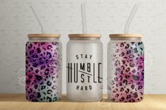 Stay Humble Hustle Hard, Leopard, 16 oz Libbey Glass Tumbler Product Image 1