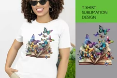 Vintage Floral Book with Butterflies T-Shirt Sublimation Product Image 1