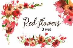 Watercolor Red Flowers Clipart PNG Product Image 1