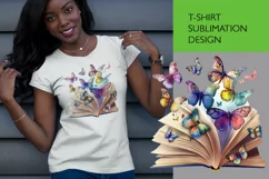 Vintage Floral Book with Butterflies T-Shirt Sublimation Product Image 1