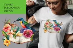 Vintage Floral Book and Hummingbird T-Shirt Sublimation Product Image 1