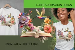Vintage Floral Book and Hummingbird T-Shirt Sublimation Product Image 1