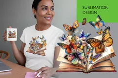 Vintage Floral Book with Butterflies T-Shirt Sublimation Product Image 1
