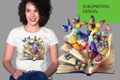 Vintage Floral Book with Butterflies T-Shirt Sublimation Product Image 1