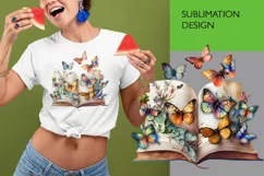 Vintage Floral Book with Butterflies T-Shirt Sublimation Product Image 1