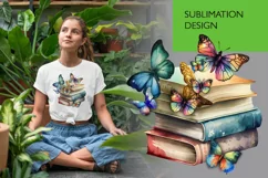 Vintage Floral Book with Butterflies T-Shirt Sublimation Product Image 1