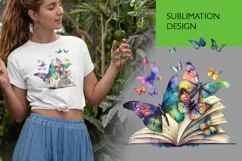 Vintage Floral Book with Butterflies T-Shirt Sublimation Product Image 1