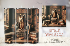 Owl in wooden library straight skinny tumbler 20 oz wrap Product Image 1