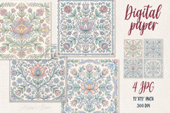 Folk floral tile pattern digital papers jpeg | Scrap booking Product Image 1