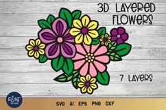 3d Floral SVG | Layered Flowers SVG | 3d Floral Bouquet SVG Product Image 1