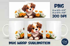 Puppy with Flowers Mug Wrap | Puppy PNG Mug Design Product Image 1