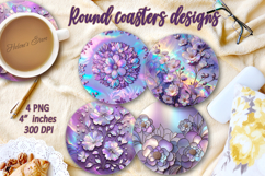 Lilac Flowers bouquet sublimation round coasters |Floral coa Product Image 1