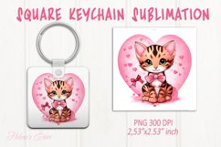 Cute cat keychain sublimation | Pink love Square keychain Product Image 1