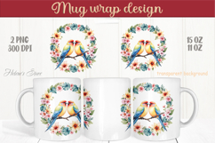 Cute birds in flowers round frame mug wrap 15 oz 11 oz png Product Image 1