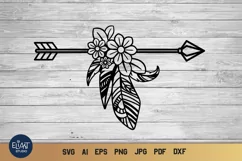 Arrow SVG Boho | Floral Arrow SVG | Tribal SVG with Feathers Product Image 1