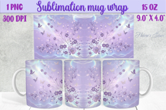 3d Lilac pastel floral mug wrap 15 oz sublimation design png Product Image 1